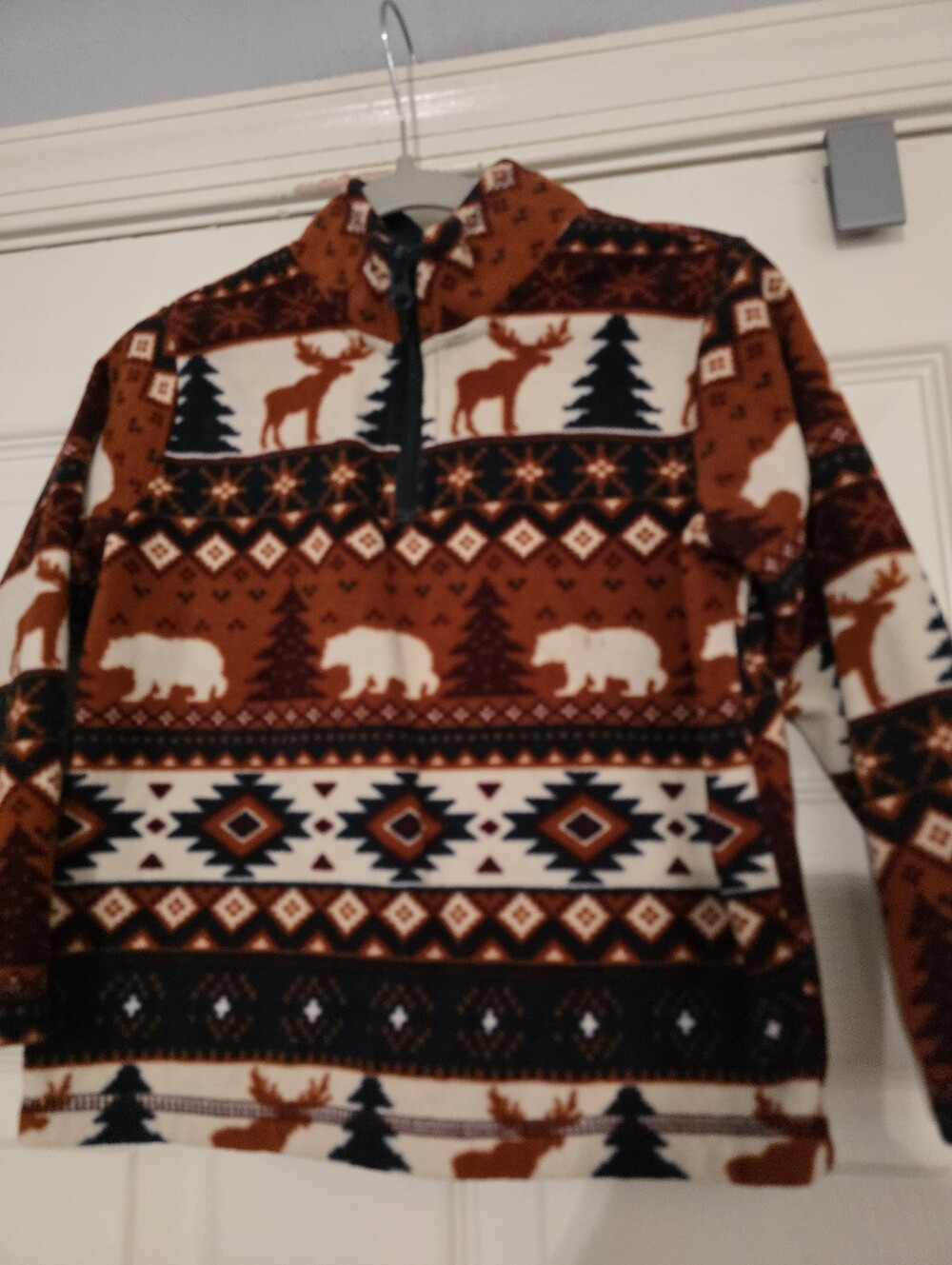 The Children's Place Fleece Pullover Boys Brown Fair Isle Polar Bear SIZE 4T